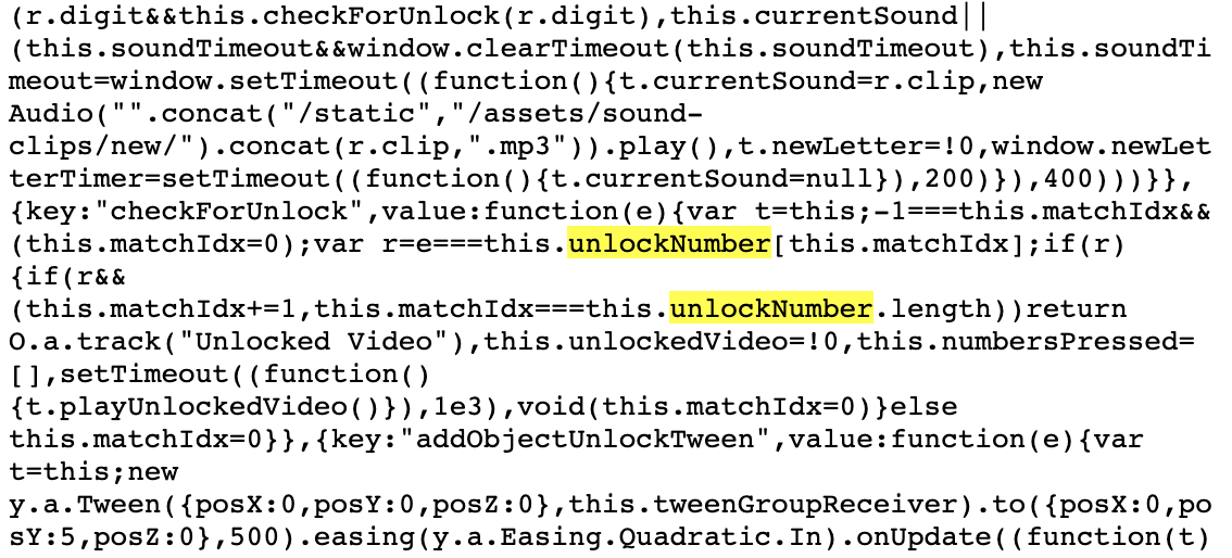 Saba source code with the word "unlock number" highlighted