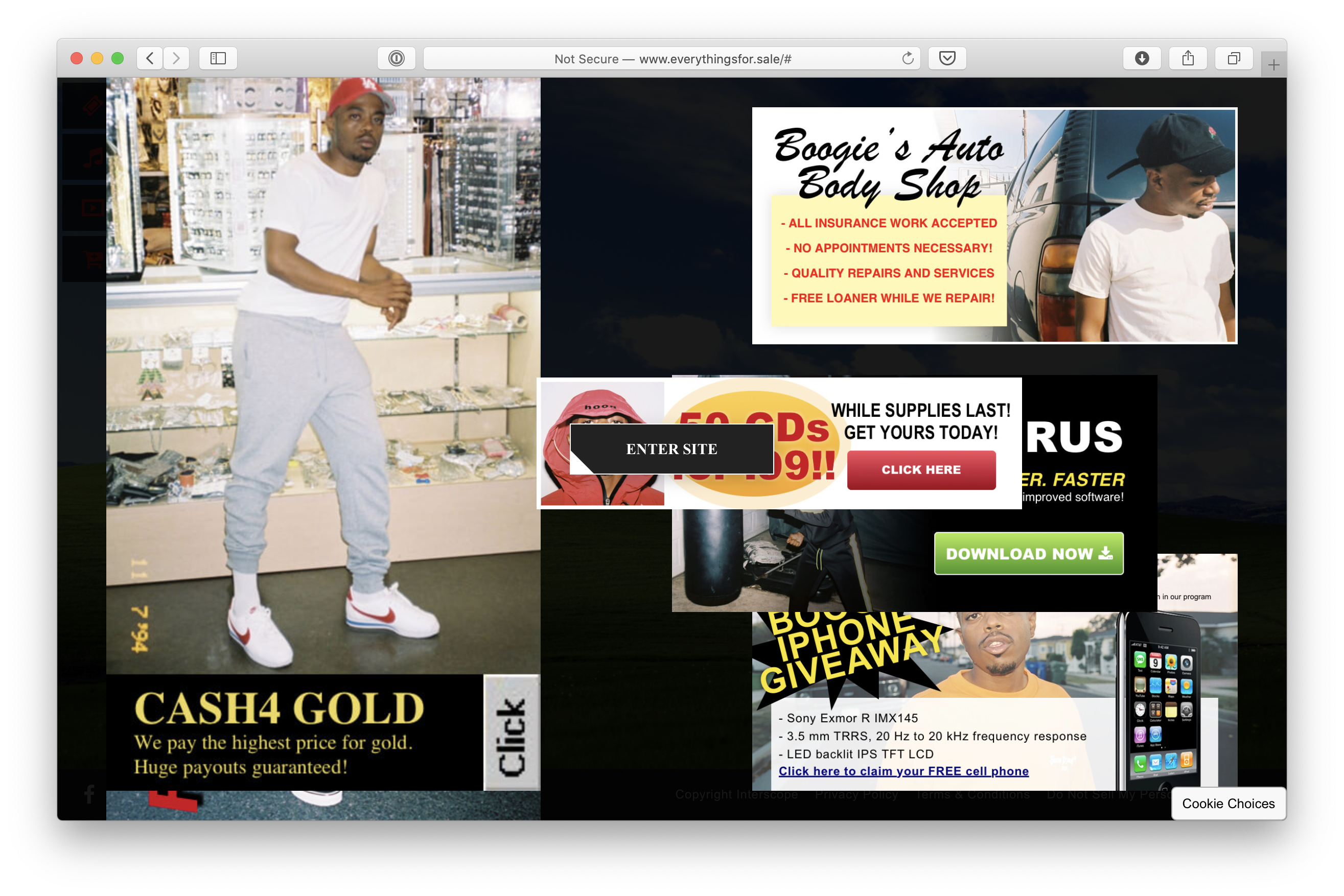 90's era pop-ups on WESTSIDE BOOGIE'S home page